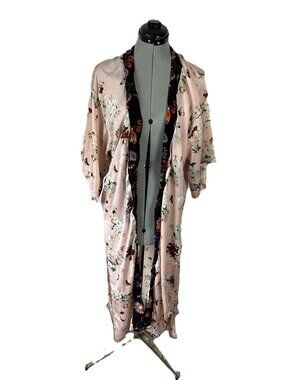 Floreat Anthropologie Open Front Kimono Floral Pink OS
